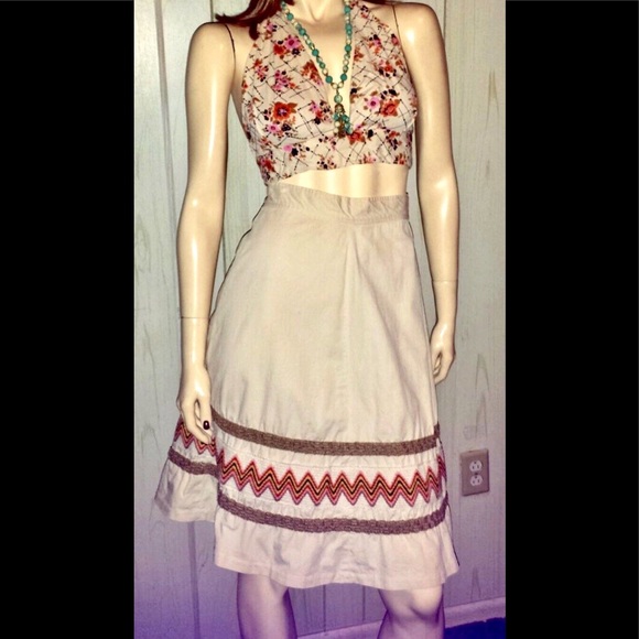 HAPPY LEGS Vintage 70s Boho Denim A-line Funky Zigzag Skirt - Picture 2 of 5